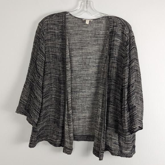 Eileen Fisher Tops - Eileen Fisher Linen Blend Open-Front Cardigan Black/Gray, L Seersucker Beachy